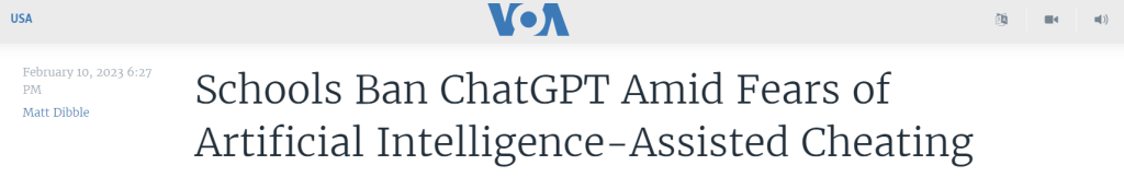 Headline: Schools Ban ChatGPT Amid Fears of Artificial Intelligence-Assisted Cheating
